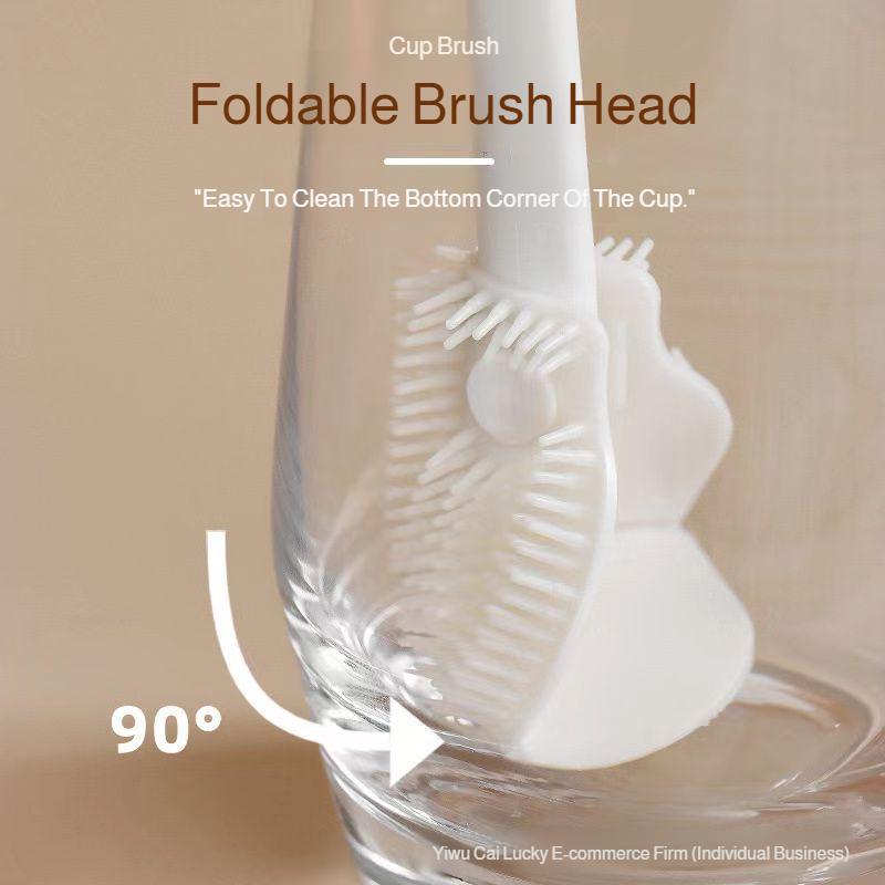 Multifunctional foldable long handle silicone cup cleaning brush