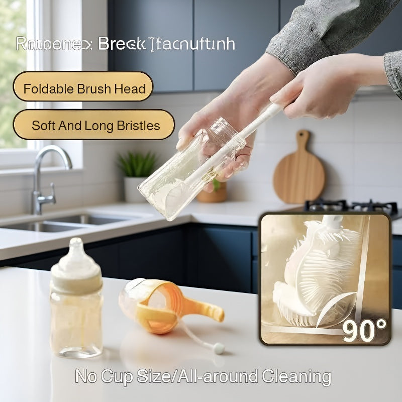 Multifunctional foldable long handle silicone cup cleaning brush