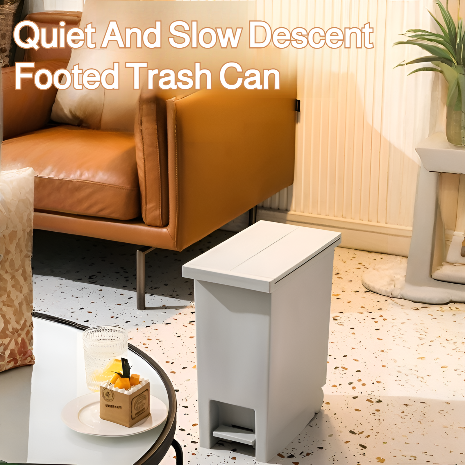 Large, silent household trash can, foot-operated, thickened storage bucket for kitchen, living room,