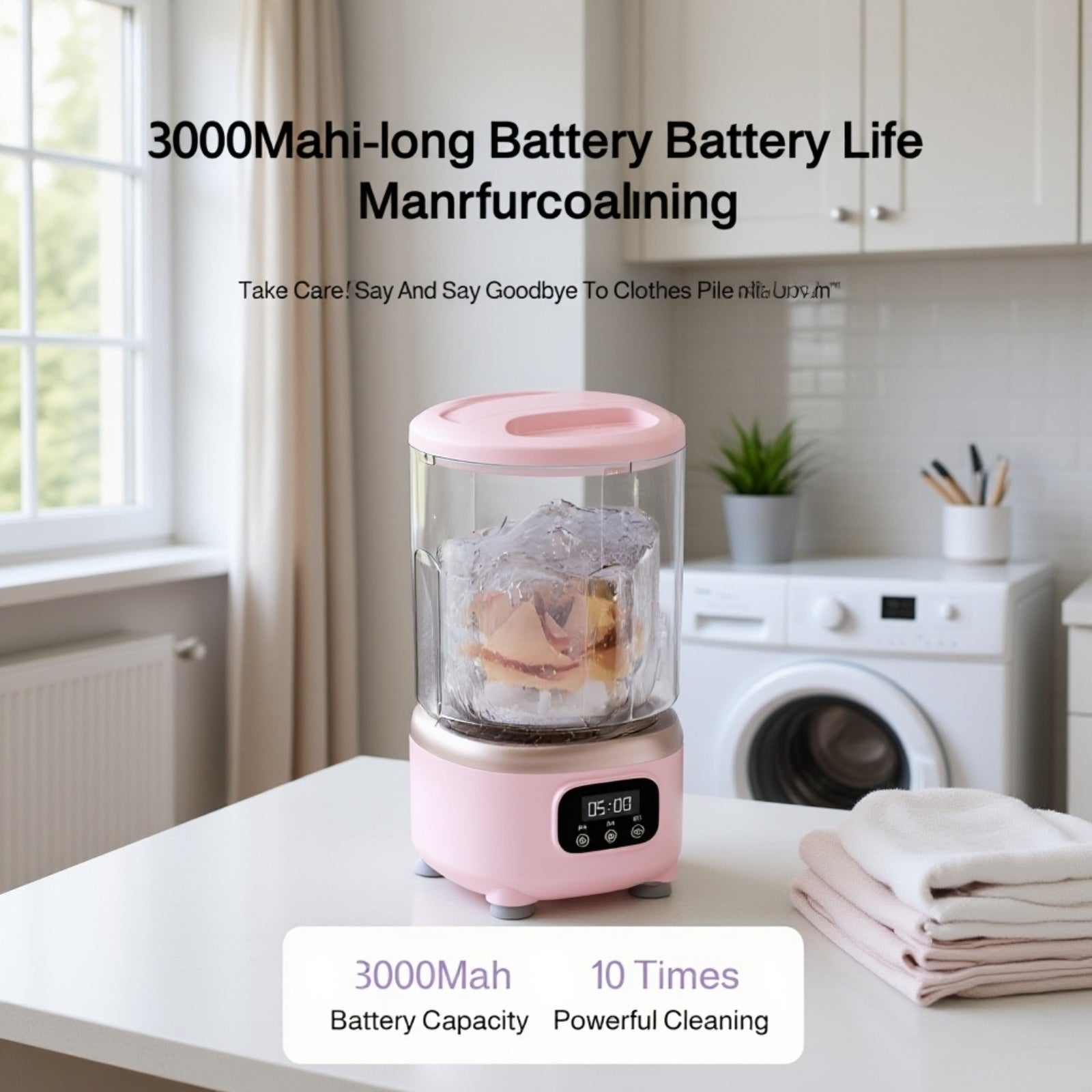 Fully automatic household mini washer-extractor with cup for underwear and briefs, USB charging.