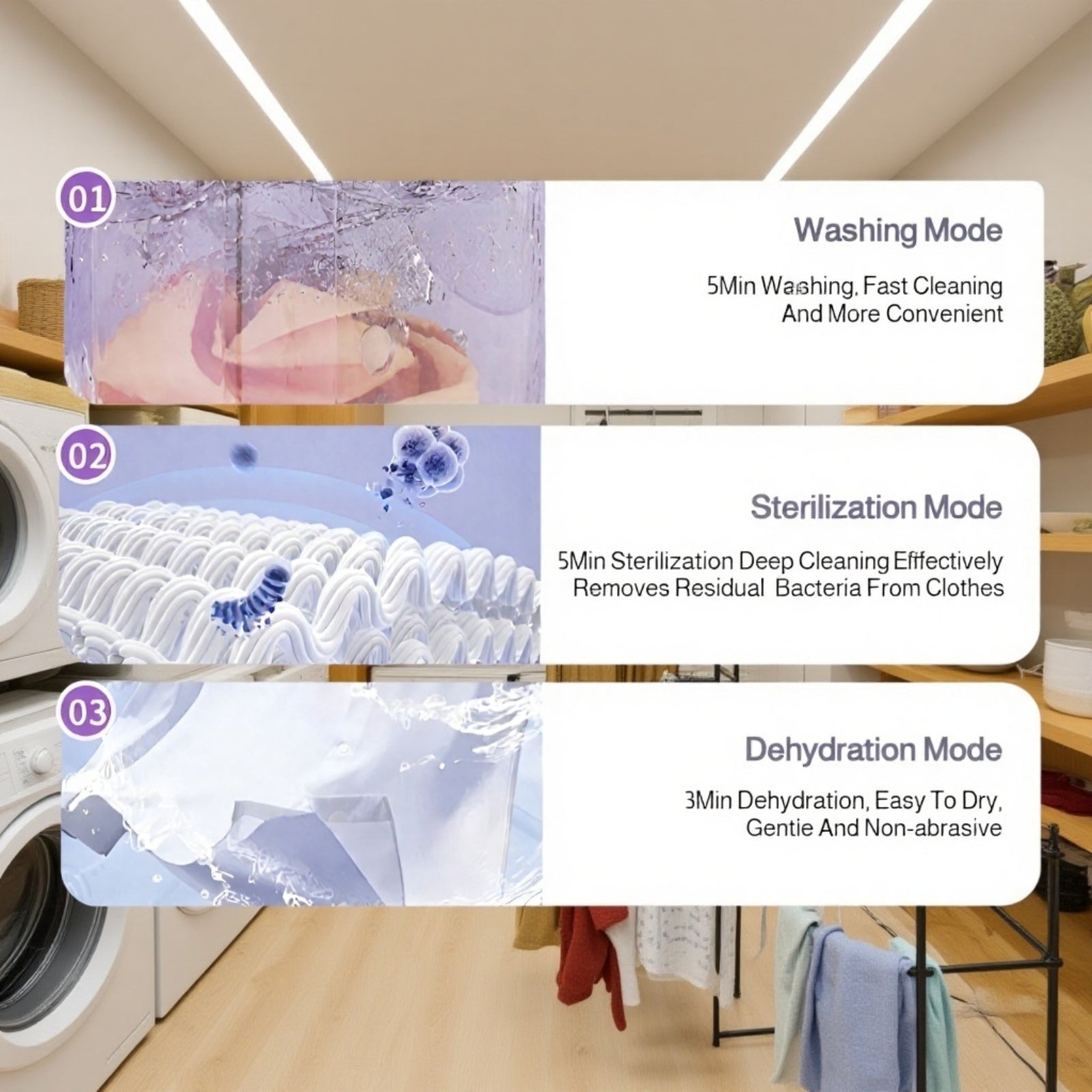 Fully automatic household mini washer-extractor with cup for underwear and briefs, USB charging.